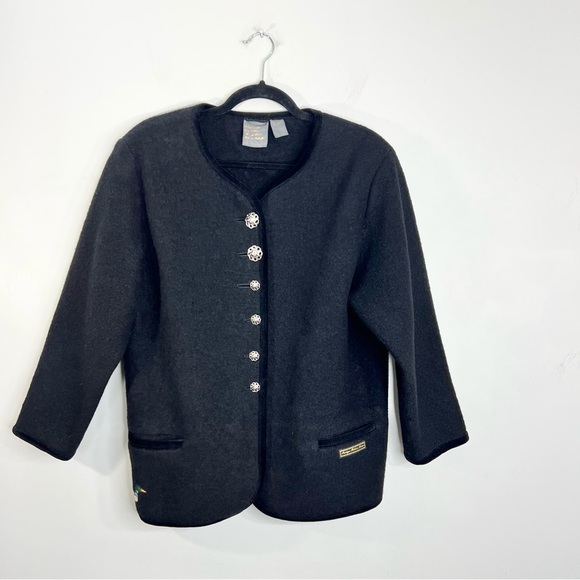 Vtg 80s 90s Canadian made trachten style black boiled wool duck cardigan jacket - Picture 4 of 14